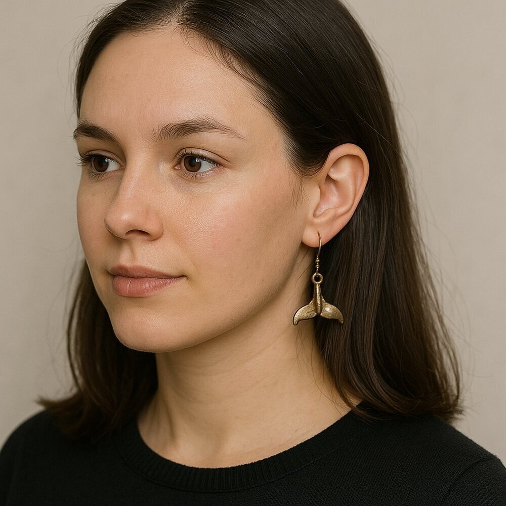 Silver tone Whale Tail Drop Earrings
